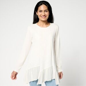 LOGO by Lori Goldstein 100% Cotton Top with Woven Step Hem size medium